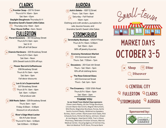 page 1 of the small town market days schedule.  PDF available in product description